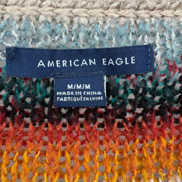 American Eagle Cardigan Striped Y2K Preppy Button Up Size Medium Rainbow Long - Picture 6 of 9